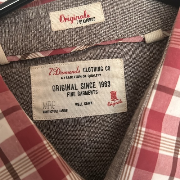 Large Seven 7 Diamond Brand Short Sleeve Plaid Button Down - Picture 2 of 3